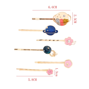 Lot de 6 barrettes esthétiques avec motifs de planètes, étoiles et fleurs avec cristaux