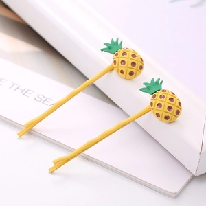 Barrettes à cheveux mignonnes style coréen avec motif ananas et épingles en métal jaune sur blanc
