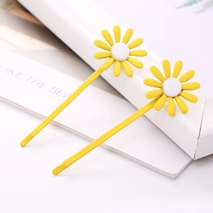 Joli lot de deux barrettes à cheveux en métal motif marguerite jaune pour filles design