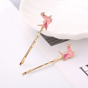 Fermagli per capelli a forma di gru origami giapponese in rosa e oro per donne