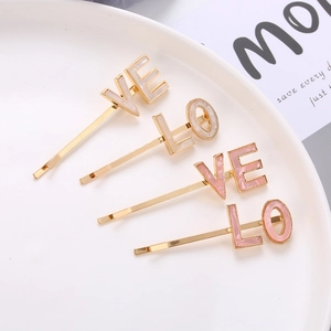 Creative LOVE acetate hair pins set in cream white and pink with gold metal base
