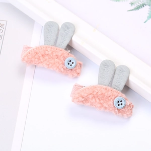 Barrettes à cheveux en peluche rose avec bouton bleu pour filles et femmes