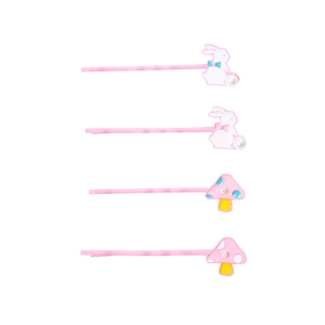 Haarklammern-Set mit rosa Kaninchen und Pilzen sowie Perlen-Details für Damen