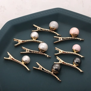 Barrettes à cheveux en alliage doré avec grandes perles blanches roses grises noires