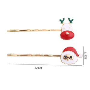Christmas Santa Claus and reindeer hair clip set with gold metal clips for women