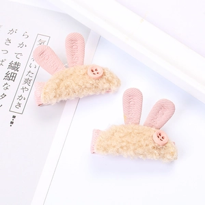 Barrettes à cheveux mignonnes en peluche lapin kaki avec oreilles rayées roses et boutons