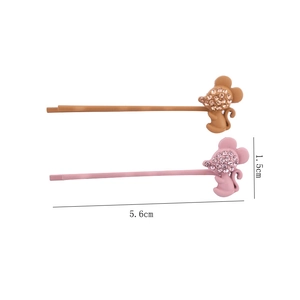 Barrettes à cheveux souris de dessin animé avec strass roses et marrons, 5,6 cm