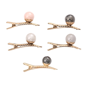 Lot de 5 barrettes à cheveux élégantes en perles ondulées aux couleurs variées et alliage doré
