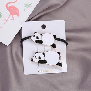 Cute panda hair accessory set with enamel alloy clip and elastic band for women and girls