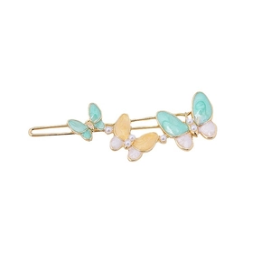Eleganter goldener Schmetterlings-Haarclip mit grüner Emaille und Perlenverzierung