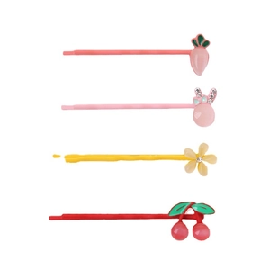Set mit vier süßen Haarklammern mit Kaninchen-, Blumen-, Kirsch- und Karottenmotiven