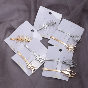 Cool punk style flame and star alloy hair clips in gold and silver plating set