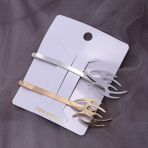 Minimalist alloy dart hair clip in gold and silver plating with flame patterns