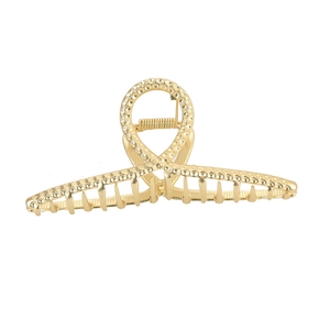 Matte gold metal shark hair claw clip with hammered texture and hollow ring handle