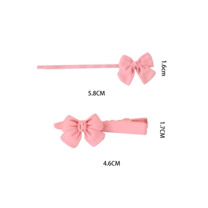 Détails et dimensions du lot de barrettes à nœud rose mat avec pinces plates et bec de canne