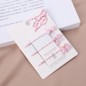 Ensemble de 3 pinces à cheveux avec nœuds roses, finition mate et carte cadeau