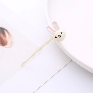 Pince à cheveux lapin de style coréen avec perles et finition en métal blanc crème