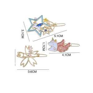 Cute unicorn and cherry blossom hair clips with gold alloy base and glitter details