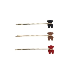 Lot de 3 barrettes à cheveux ours en métal doré couleur noir marron et rouge élégant