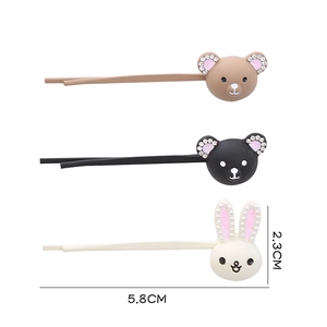 Lot de 3 barrettes mignonnes ours et lapin avec strass, longueur de 5,8 cm