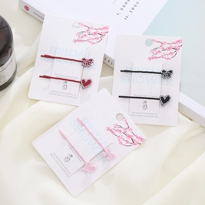 Set di fermagli per capelli con perle stile giapponese fiocco e cuore rosso nero rosa