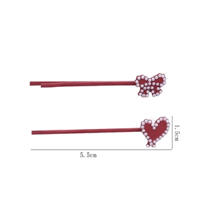 Fermagli per capelli rossi a fiocco e cuore con perle, stile giapponese, mollette da 5,5 cm