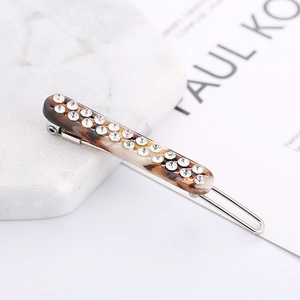 Elegant tortoise shell acetate hair clip with double row of rhinestones for women