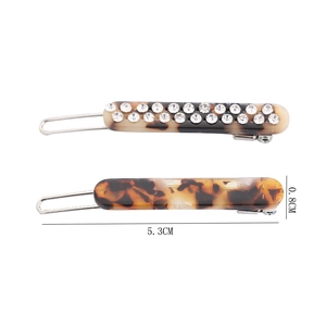 Tortoiseshell acetate hair clips set with rhinestones and 5.3CM metal frog buckle