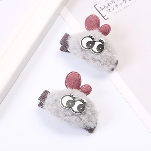 Barrettes à cheveux elfes en peluche grise avec oreilles roses et yeux de dessin animé