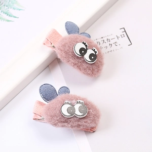 Barrettes à cheveux elfe en peluche rose pour filles avec oreilles bleues et gros yeux