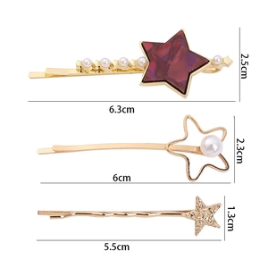Detailed size parameters of gold star hair clips with pearls and rhinestones set