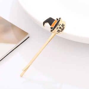 Golden Halloween hair clip featuring a cute cat with a wizard hat for party dress up