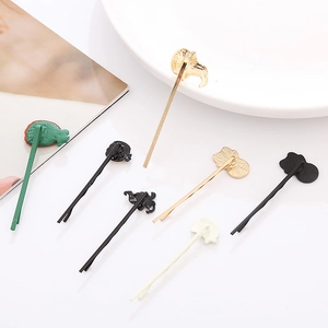 Set of colorful cute animal and fruit hairpins featuring metal clips and resin charms