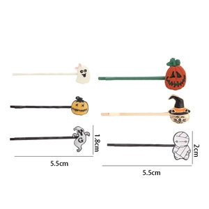 6-piece Halloween hair clip set with ghost pumpkin and witch cat charms 5.5cm