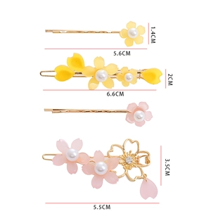 Eleganti fermagli per capelli fiori di ciliegio con perle e strass gialli e rosa
