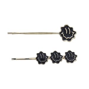 Lot de barrettes dorées avec motifs smiley en émail noir pour coiffure de femme