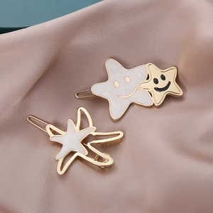 Barrettes étoile de mer avec visage souriant sur satin rose, accessoires de cheveux coréens
