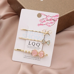 Drei-teiliges Haarspangen-Set im koreanischen Stil mit Strass-Schleife und Perlen für Damen