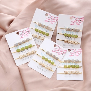 Elegant Alloy Hair Clip Set With Imitation Marble Resin Stones Korean Style Metal Pins For Women Daily Accessories