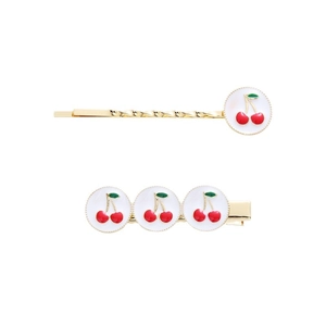 Ensemble de pinces à cheveux dorées avec cerises en émail blanc pour femmes