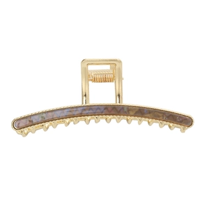 Large light gold metal hair claw clip with marble pattern detail for women