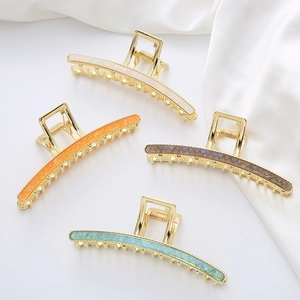 Minimalist large shark hair clips in four colors with marble pattern and gold metal base