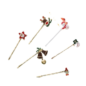 Set de 6 barrettes de Noël avec motifs bonhomme de neige, renne et cloches festives