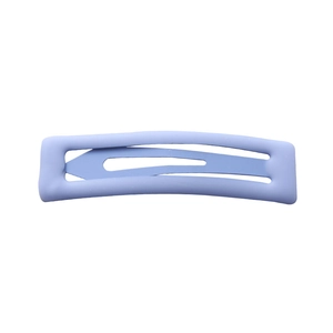 Detailed view of rectangular matte light blue hair clip with a minimalist snap design