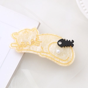 Graziosa clip per capelli a gatto in acetato con glitter dorati e perla per ragazze