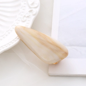 Chic Korean marble pattern acetate hair clip in beige and brown with gold metal base
