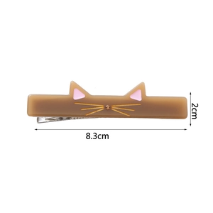 Detailed view of brown cat hair clip with dimensions 8.3cm by 2cm on white background