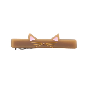 Cute brown acetic acid cat hair clip with pink ears and golden whiskers duckbill clip