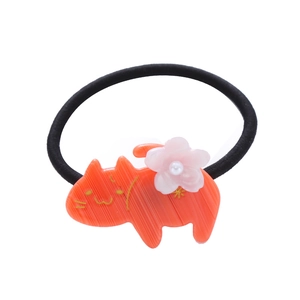 Elastico per capelli in acetato con gatto arancione e fiore rosa con perla