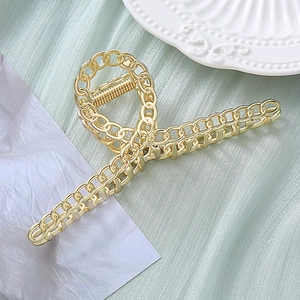 Elegant gold metal hair claw clip with chain link design for women ponytail holder